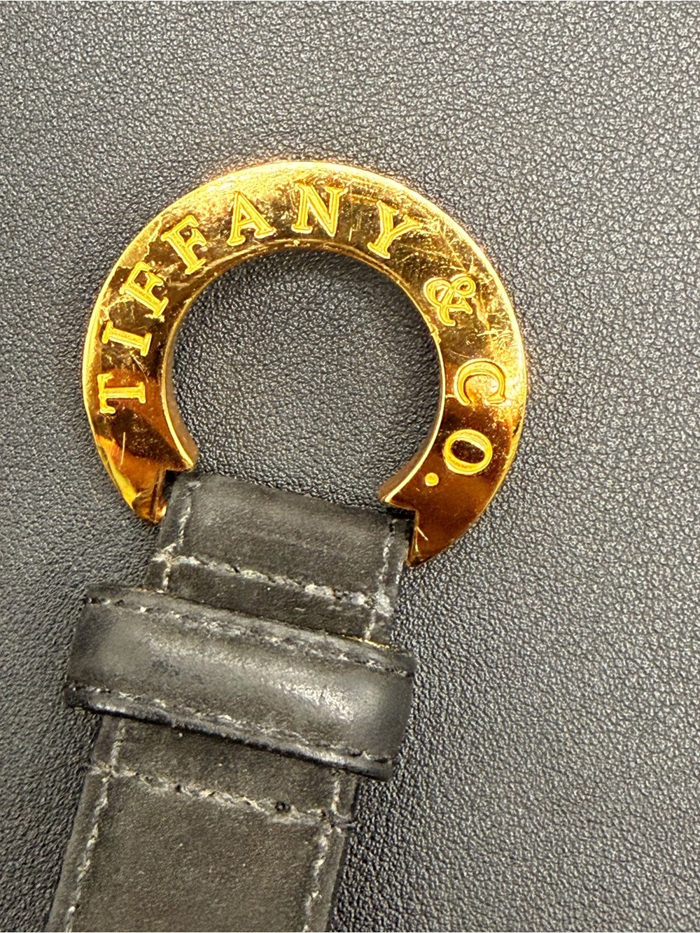 Tiffany & Co. Black Leather Key & Card Holder with Gold Ring